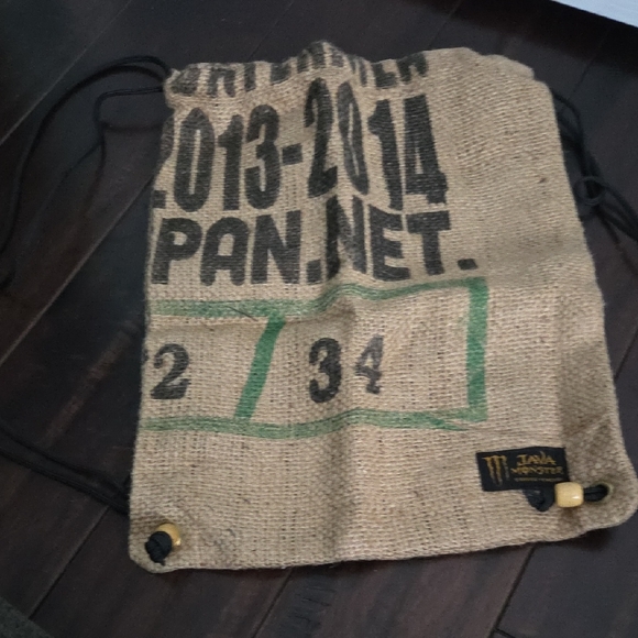 Java Monster Tan Burlap Drawstring Backpack - Picture 1 of 4